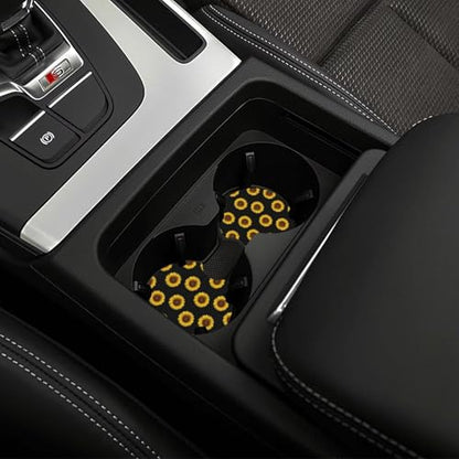 Yellow Sunflower Steering Wheel Cover Yellow Sunflower Steering Wheel Covers Car Cup Holder Pad 2 Pack Universal 15 Inch Steering Wheel Cover Women Men Anti Slip Breathable Wheel Cover Protector - color: Sunflower