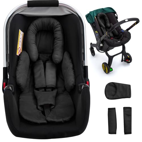 Newborn Car Seat Head Support with 3 Shoulder Covers Set, 2-in-1 Reversible Infant Car Seat Insert, Thickened Car Seat Cushion for Baby, Carseat Head Support for Preemie to Infant - color: Black