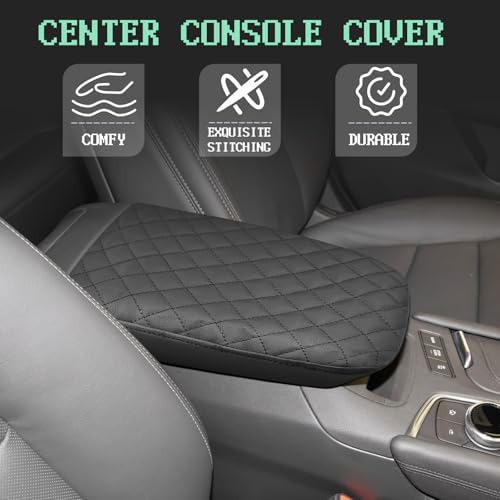 Center Console Cover Compatible with Cadillac XT5 2016-2023 XT6 2020-2025, Leather Middle Console Armrest Lid Cover Protector, Anti-Scratch, Black
