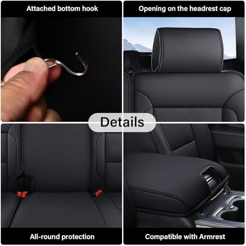 Coverado Chevy Silverado Seat Covers Full Set, Faux Leather Car Seat Covers Fit for 2014-2018 1500, 2015-2019 2500HD 3500HD Chevy Silverado GMC Sierra Crew Double Extended Cab (Black) - color: Black, size: FullSet(2014-2018)