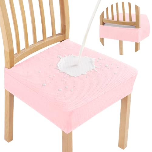 Smiry Waterproof Seat Covers for Dining Room Chairs Set of 2, Stretch Jacquard Removable Washable Chair Seat Slipcovers Protector, No Rear Covers, Blush Pink - color: Blush Pink, size: Set of 2