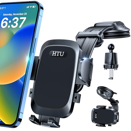 [True Military-Grade Car Phone Holder [2026 Upgraded Strongest Suction & Vent Clip] Cell Phone Car Mount for Dashboard Windshield Vent Truck Cradle Dash Stand,(Black)