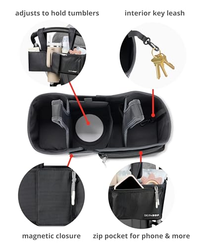 Skip Hop Ultimate Stroller Organizer Universal Fit with Adjustable Straps, Magnetic Flaps and Convertible Design that fits 40 oz. Tumblers, Oat - color: Oat