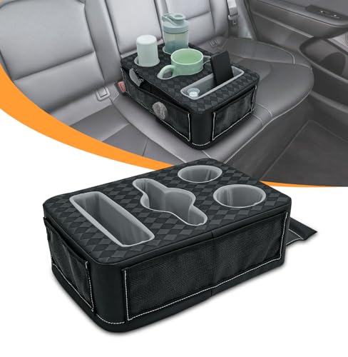 Car Cup Holder, Back Seat Cup Holder for Car, Truck Bed Organizer Boat Couch Bottle Holder Tray Expander Automotive Rear Seat Storage Accessories Pu Leather Fit for Coffee Drink Food - size: 15 X 10X 5.3Inch