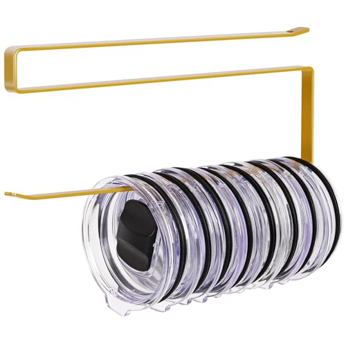Tumbler Lid Organizer, Horizontal Tumbler Lid Storage Hook Up to 10 Lids, Space Saving Cup Lid Holders Under Cabinet Tumbler Lid Hook for Kitchen Organizer and Storage, Paper Towel Rack Hanger (Gold) - color: Gold, size: 1 Pack