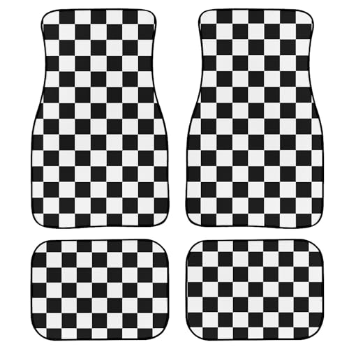 Black and White Checkered Car Floor Mats Universal Geometric Checkered Pattern Car Racing Sports Chess Board Floor Mats for Cars Front Rear Car Foot Mats Rugs Car Accessories for Trucks - color: Black White