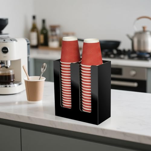 MYITYARD Coffee Cup Holder, Cup and Lid Organizer fits 5 to 16 oz Disposable Paper & Plastic Cups, Cup Dispenser Countertop, Acrylic Cup Storage for Home, Kitchen, Office (2 Compartment) - size: 2 Compartment