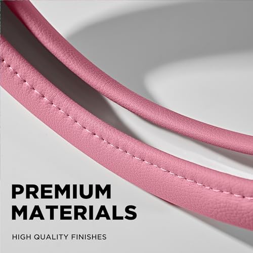PIC AUTO Steering Wheel Cover, Sparkly Crystal Bling Glitter with Pink Leather, Universal Fit 14.5"-15.5" Car Steering Wheels for Girls & Women, Breathable Anti-Slip Steering Wheels Cover - color: Pink