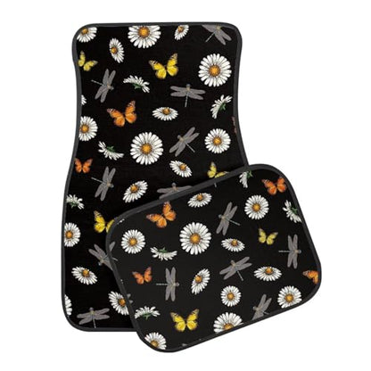 Dragonfly Daisy Butterfly Automotive Floor Mats Front and Rear Car Mat Carpet Set 4 Pcs Fit for SUV,Vans,sedans,Trucks - color: Dragonfly Daisy Butterfly