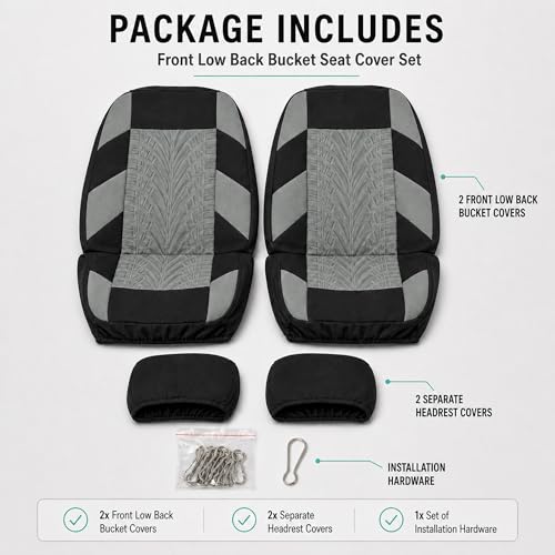 FH Group Front Set Premium Cloth Car Seat Covers for Low Back Car Seat with Removable Headrest, Universal Fit, Airbag Compatible Seat Cover for SUV, Sedan, Beige - color: Gray, style: Front Set