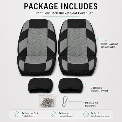 FH Group Front Set Premium Cloth Car Seat Covers for Low Back Car Seat with Removable Headrest, Universal Fit, Airbag Compatible Seat Cover for SUV, Sedan, Beige - color: Gray, style: Front Set