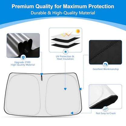 Windshield Sun Shade for 2017-2025 Cadillac XT5 Accessories, Foldable Window Sunshade Sun Visor Protector, Front Windshield Sunshade Sun Shield Blocks UV Rays Heat - size: Silver & Black-Fit 2017-2025 Cadillac XT5