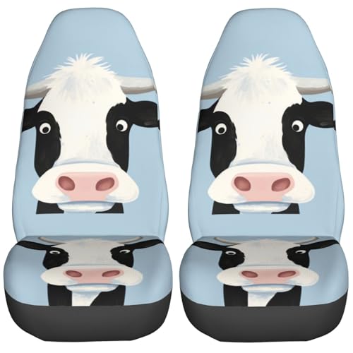 Dujiea Cute Cow Hello Car Front Seat Covers 2 Pcs Universal Auto Seat Covers Front Seats Only, Vehicle Bucket Seat Protectors Fit for Most Car SUV Sedan and Truck - color: Cute Cow Hello