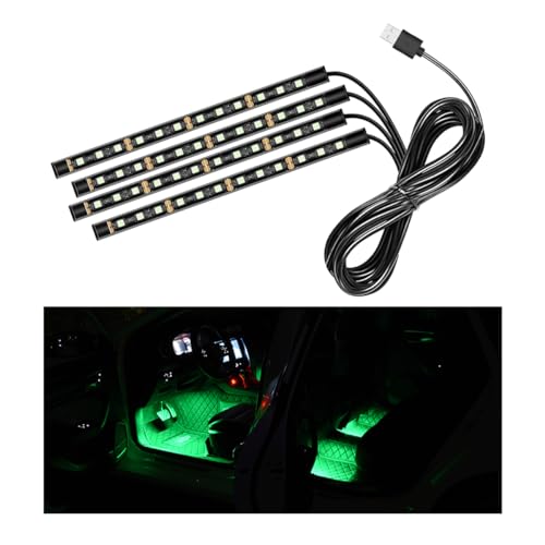 Car LED Strip Light, 48 LEDs RGB Neon Interior Atmosphere Lights, 12V Under Dash Ambient Night Light, USB Port Auto Interior Decorative Lamp, Universal Car Accessories (Green) - color: Green, size: 48 LED, USB Port