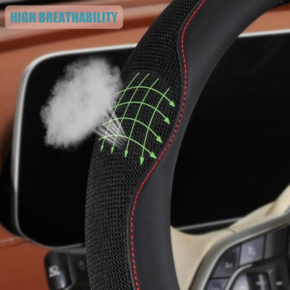 14 inch D Shaped Steering Wheel Cover for Prius Civic, Nappa Microfiber Leather Non-Slip Breathable Fabric, Warm in Winter and Cool in Summer, Black Small 13.5 inch to 14 inch - color: Black, size: D Shape-S[13.5''-14'']