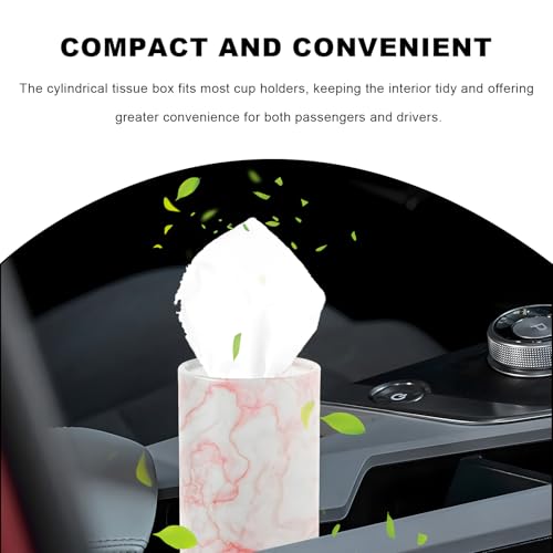 4 PCS Car Tissue Holder, Refillable Round Napkins Containers with Papers Inside, Convenient Travel Tissue Tubes Facial Paper Towel Cylinders for Vehicle Cup Holders (Marble Pink) - color: Marble Pink