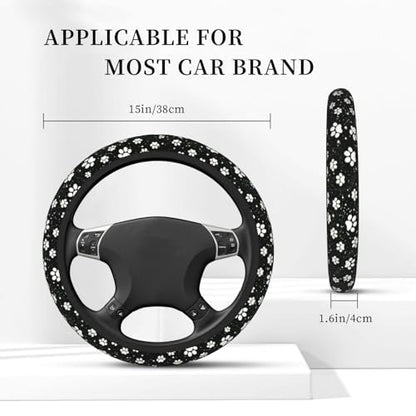 Paw Print Steering Wheel Cover - Black White Dog Paw Steering Wheel Protector Neoprene 15Inch Car Accessories 2 Pcs Car Coasters for Women Men - color: Black White Dog Paw