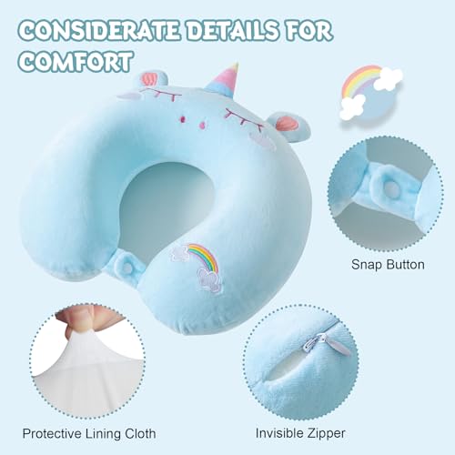 Cirorld Travel Pillow for Kids Adult Cute Neck Pillow for Traveling Memory Foam Airplane Pillow Sleep Mask Animal Flight Pillow Head Rest Neck Support for Cars Long Flights (Blue, 3-8 Y/O)