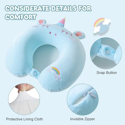Cirorld Travel Pillow for Kids Adult Cute Neck Pillow for Traveling Memory Foam Airplane Pillow Sleep Mask Animal Flight Pillow Head Rest Neck Support for Cars Long Flights (Blue, 3-8 Y/O)