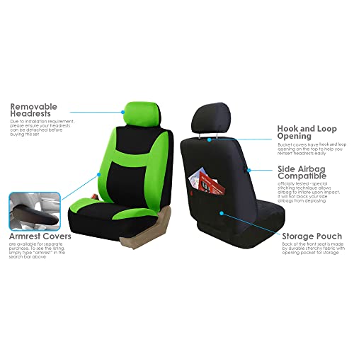 FH Group Light & Breezy Cloth Car Seat Covers, 7 Seater Three Row Set- Airbag & Split Ready -Universal for Cars Trucks and SUVs (Green/Black) - color: Green