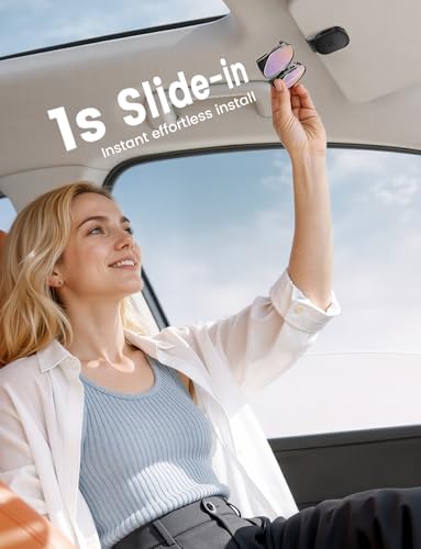 Lamicall Sunglass Holder for Car Visor - [1s One-Hand Access] [Never Fall Secure] Car Sunglass Holder, Anti-Scratch Glasses Visor Clip for All Cars, Non-Slip Car Accessories for Men & Women