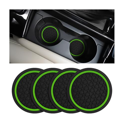 Mandark 4PCS Car Cup Holder Coasters, 2.75 Inch Non-Slip Insert Water Bottle Holder Pads, Dustproof Automotive Interior Accessories Mat, Universal for Vehicles, Trucks, RVs and More (Black/Green) - color: Black/Green, size: 4PCS