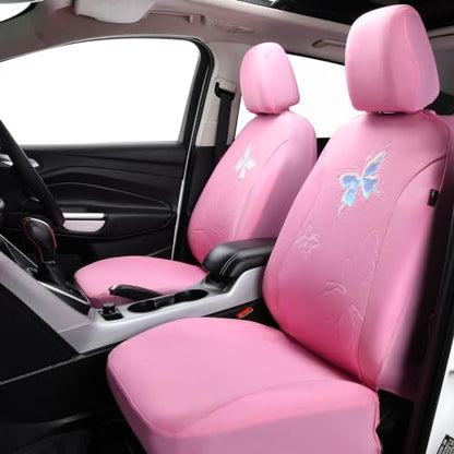 Flying Banner Butterfly car seat Covers ful Set Fashion Universal Lady Woman Female Rear Bench Split Colorized (Full Set - Lace, Solid Pink) - color: Solid Pink Lace, size: Full set