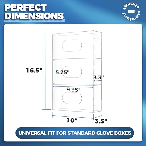 Storage Standard Triple Glove Box Holder Wall Mount Glove Dispenser - Disposable Glove Holder Wall Mount Glove Station for Medical Gloves, Multipurpose Kitchen Gloves Holder - 16.5 x 10 x 3.5 Inches