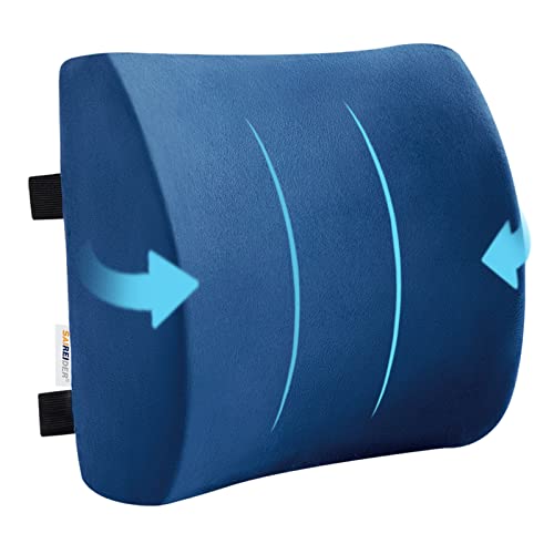 SAIREIDER Office Chair Lumbar Pillow, Memory Foam Back Support Pillows for Car、Gaming Chair、 Home Chair, Fatigue Relief Correct Posture, Double Adjustable Straps(Navy Blue) - color: Lumbar Pillow-navy