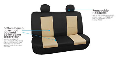 FH Group Full Set Neoprene - Universal Fit, Waterproof Seat Covers, Low Back Front Seat Covers, Solid Back Seat Cover, Washable Seat Cover for SUV, Sedan, Van, Beige - color: Beige/Black