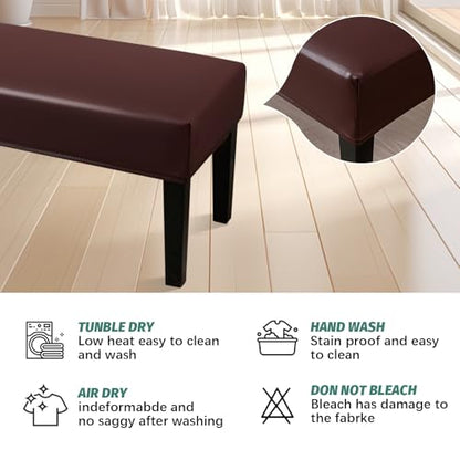 FUANGUI PU Waterproof Bench Cover, Stretch Dining Bench Cover for bedrooms, Living Rooms, Kitchens, Protector Chair Bench Piano Bench Seat Covers Stool Slipcover Removable, Washable - Coffee - color: Pu Coffee