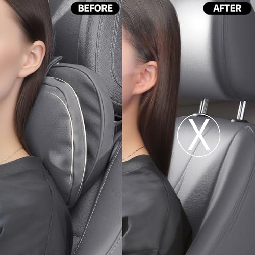 Car Headrest Pillow for Driving, Dual-Sided Leather Design Neck Pillow, Breathable Softness Neck Support, Universal Fit Head Rest Travel Pillow, Gray, 1 Pack - color: Gray