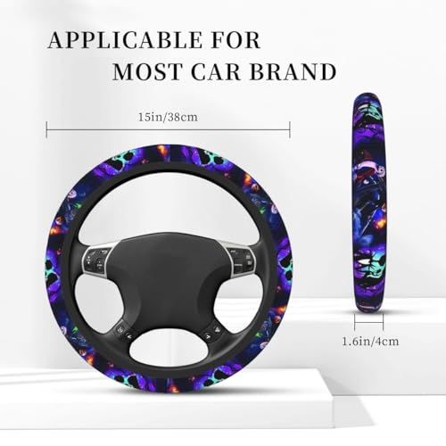 Halloween Jack and Sally Horror Nightmare Christmas Steering Wheel Cover for Women, Neoprene Anti-Slip Universal 15 inch Car Steering Wheel, Anime Car Accessories for Vehicle SUV (1)