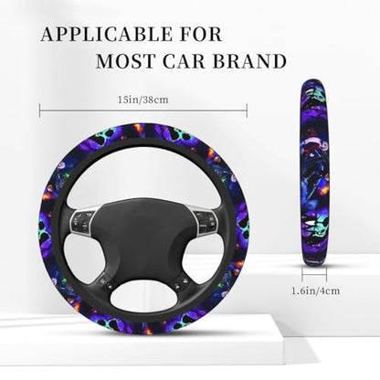 Halloween Jack and Sally Horror Nightmare Christmas Steering Wheel Cover for Women, Neoprene Anti-Slip Universal 15 inch Car Steering Wheel, Anime Car Accessories for Vehicle SUV (1)