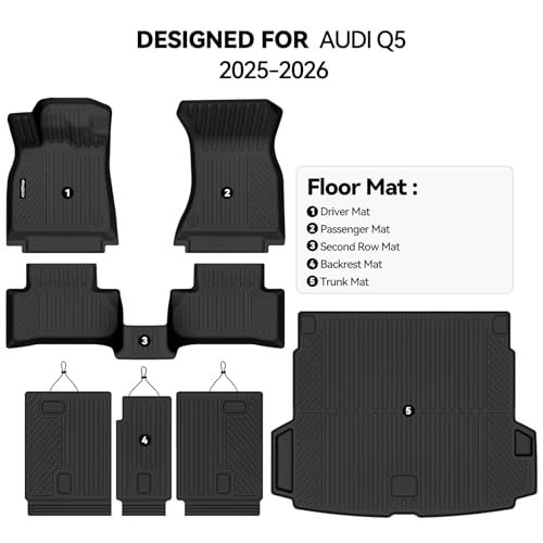 Floor Mats for Audi Q5 2025 2026(Not for PHEV), Trunk Mat and Backrest Mat All Weather TPE Protector for Audi Q5 Accessories - size: 17)Q5/SQ5|2025-2026