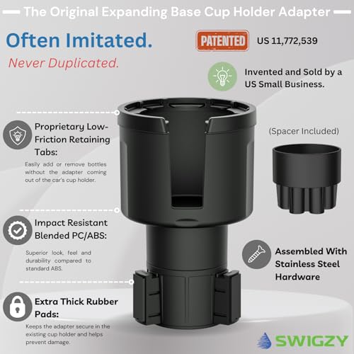 Swigzy Car Cup Holder Expander (Long Base) - Adjustable Expandable Insert Extender, Automotive Adapter Holds Hydro-Flask, Yeti, Nalgene, Large (32 40 oz) Water Bottles, Big Drinks - Universal - color: Black, size: Holds 18-40 oz (Long Base)