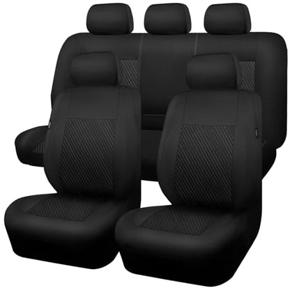 3D Embossed Waterproof Seat Covers for Car, EVA Neoprene Car Seat Cover Full Set,Universal Automotive SUV Sedan Truck, Airbag Compatible,3 Zipper Rear Armrest (Black)