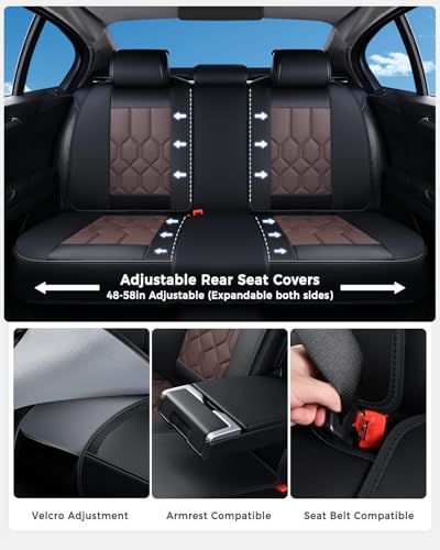 Huidasource Seat Covers Full Set, Universal Fit for Most Cars SUVs Trucks, Full Coverage Leather Seat Cover, Airbag, Cupholder Compatible, Seat Function Retain, Easy Install with Velcro, Black&Coffee - color: FS: Black&Coffee, size: Full Set