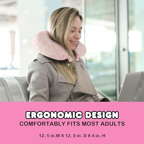 FUL Hello Kitty Neck Pillow, All Over Print Memory Foam Travel Accessories for Airplane, Car and Office, Comfortable and Breathable, Pink