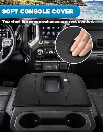 Center Console Armrest Cover for GMC Sierra & Chevy Silverado 2019-2026, Tahoe & Yukon & Suburban 2021-2026, Floor Console Bucket Seat Only, Vinyl Leather Trim, Scratchproof, Black - color: Black