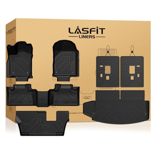 LASFIT Floor Mats&Trunk Mat&Backrest Mats for Dodge Durango 2013-2026, Fit 2nd Row Bench Seat(7seats), Not for 2nd Row Bucket Seat(6seats/5 Seats), All Weather TPE Custom Fit Cargo Liner, Black - style: 7) Durango 7 Seats | 2013-2026 | Floor Mats Full Set