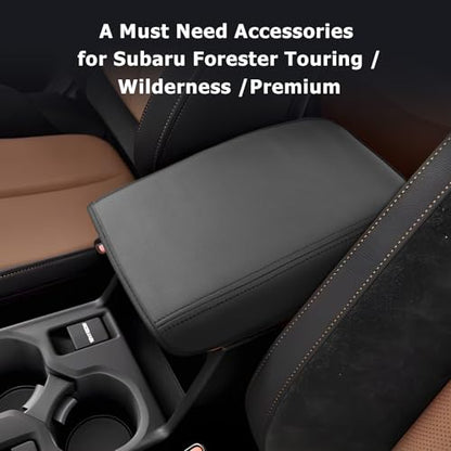 LUWU 2026 Forester Center Console Cover Compatible with 2026 Forester Accessories [ONLY for Touring/Wilderness/Premium] Armrest Cover Armrest Console Cover PU Leather Material (Thin Black)