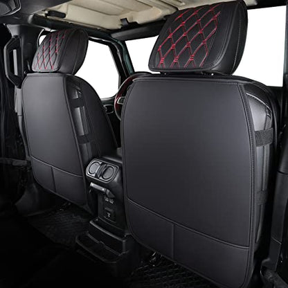 Jeep Wrangler JK JL 4-Door Seat Covers Full Set Custom Fit 2007-2026 Unlimited X Rubicon 392 Sahara Willys Sport High Altitude 4X4 Truck Pickup Waterproof Leather (Full Set/Black-R) - color: Full Set/BLACK-Red