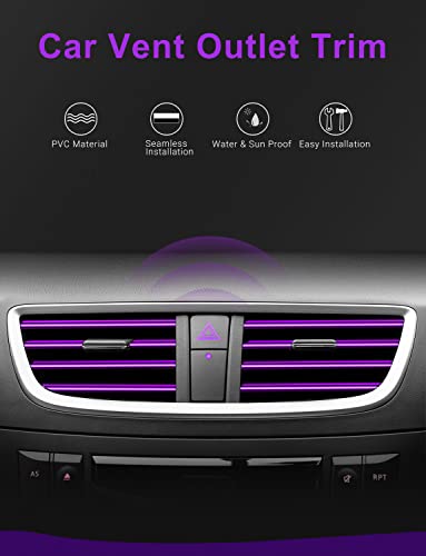 OBVIS 20 Pcs Purple Car Vent Outlet Trim Strip Chrome PVC Car Air Conditioner Vent Outlet Decoration Decorating Strip Interior Accessories DIY