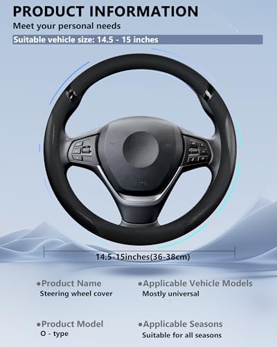 Cxtiy Car Steering Wheel Cover for Men Women Universal Leather Steering Covers for Car SUV (Full-Black) - color: Full-black