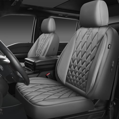 CAR PASS Piping Luxury PU Leather Two Front Car Seat Covers, Waterproof Anti Slip Seat Covers Compatible with Front Seat Armrests,Universal Fit for Suvs,Vans,Trucks,Airbag Compatible(All Gray) - color: All Gray, size: Two Front