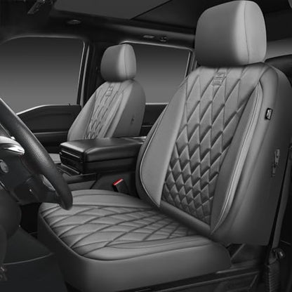 CAR PASS Piping Luxury Leather Seat Covers Full Set,5 Seats Anti-Slip Waterproof Seat Covers Compatible with Front Armrests,Universal Fit for Sendans, Suvs,Vans,Trucks,Airbag Compatible,Pure Gray - color: Pure Gray, size: Full Set
