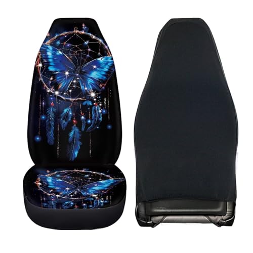 2 PCS Butterfly Car Seat Covers Dream Catcher Print Front Auto Seat Cover Car Bucket Seats Protector Covers Universal fit for SUV Sedan Van - color: Blue Butterfly Dream Catcher