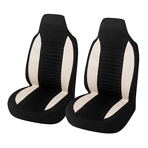 Car Front Seat Covers, Bucket One-Piece Auto Front Seat Protectors, 2PCS Premium Breathable Vehicle Seat Cushions Airbag Compatible, Car Accessories Universal for SUVs, Trucks, Car (Beige) - color: Beige
