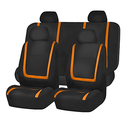 FH Group Car Seat Covers Full Set Cloth - Universal Fit Automotive Seat Covers, Low Back Front Seat Covers, Solid Back Seat Cover, Washable Car Seat Cover for SUV, Sedan and Van Orange - color: Orange, size: Full Set
